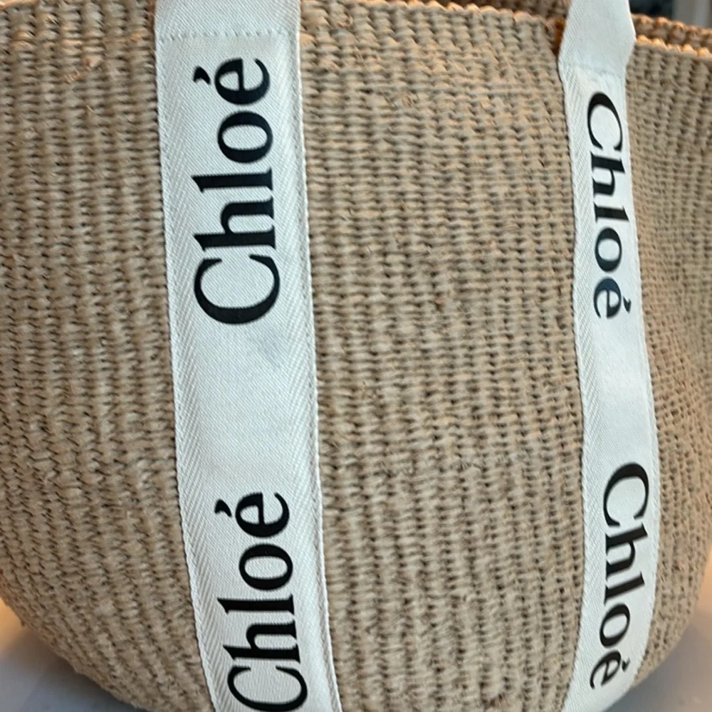 Chloé Natural Raffia Mifuko Tote with Logo Canvas Straps - Picture 3 of 8